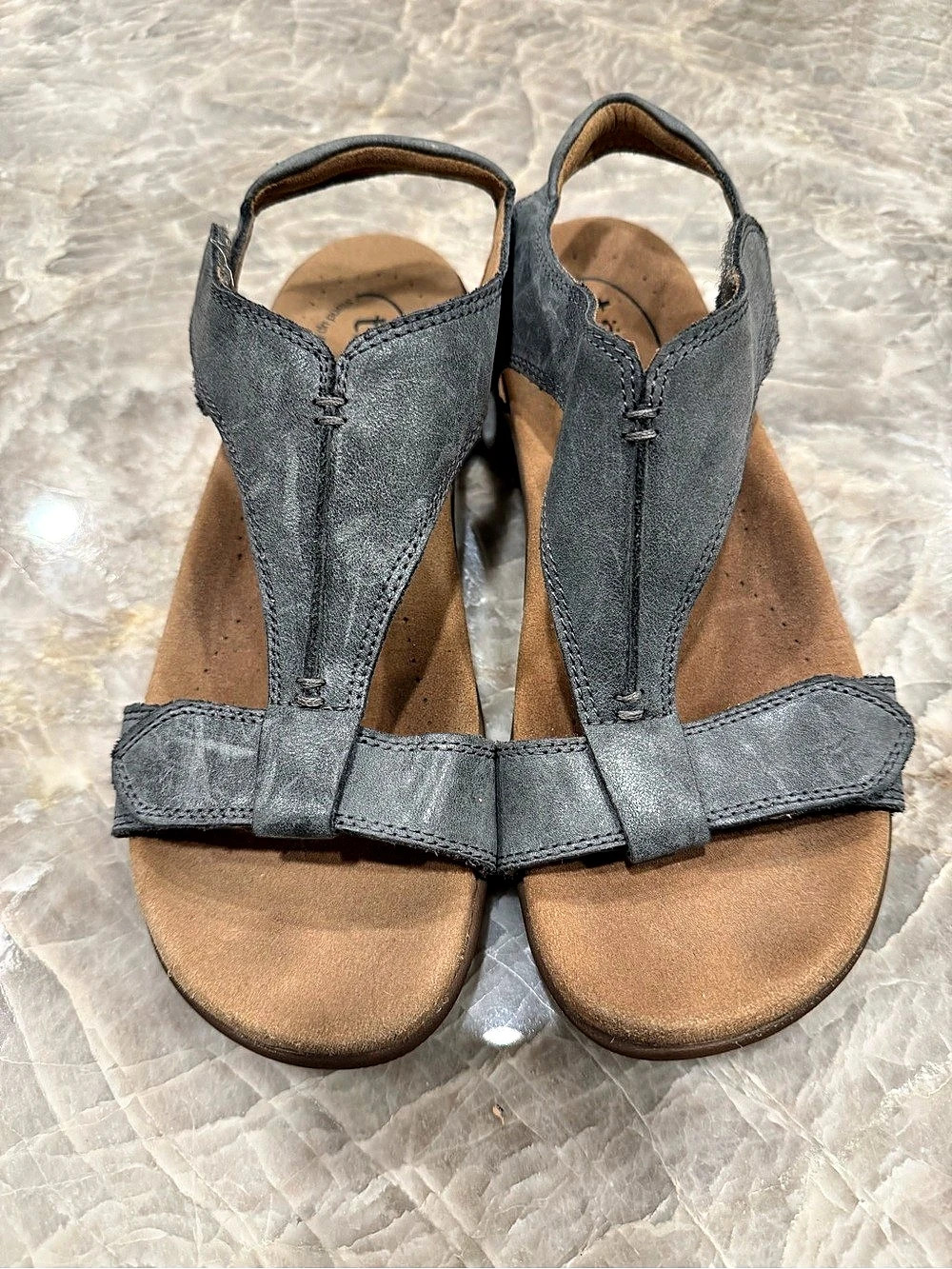 Taos Gray Leather Comfort Sandals Size 7 Adjustable Straps
